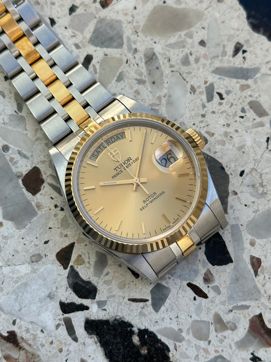 Tudor Prince Date Day Full Set (wie NEU) 76213 - Gold Sunburst Dial