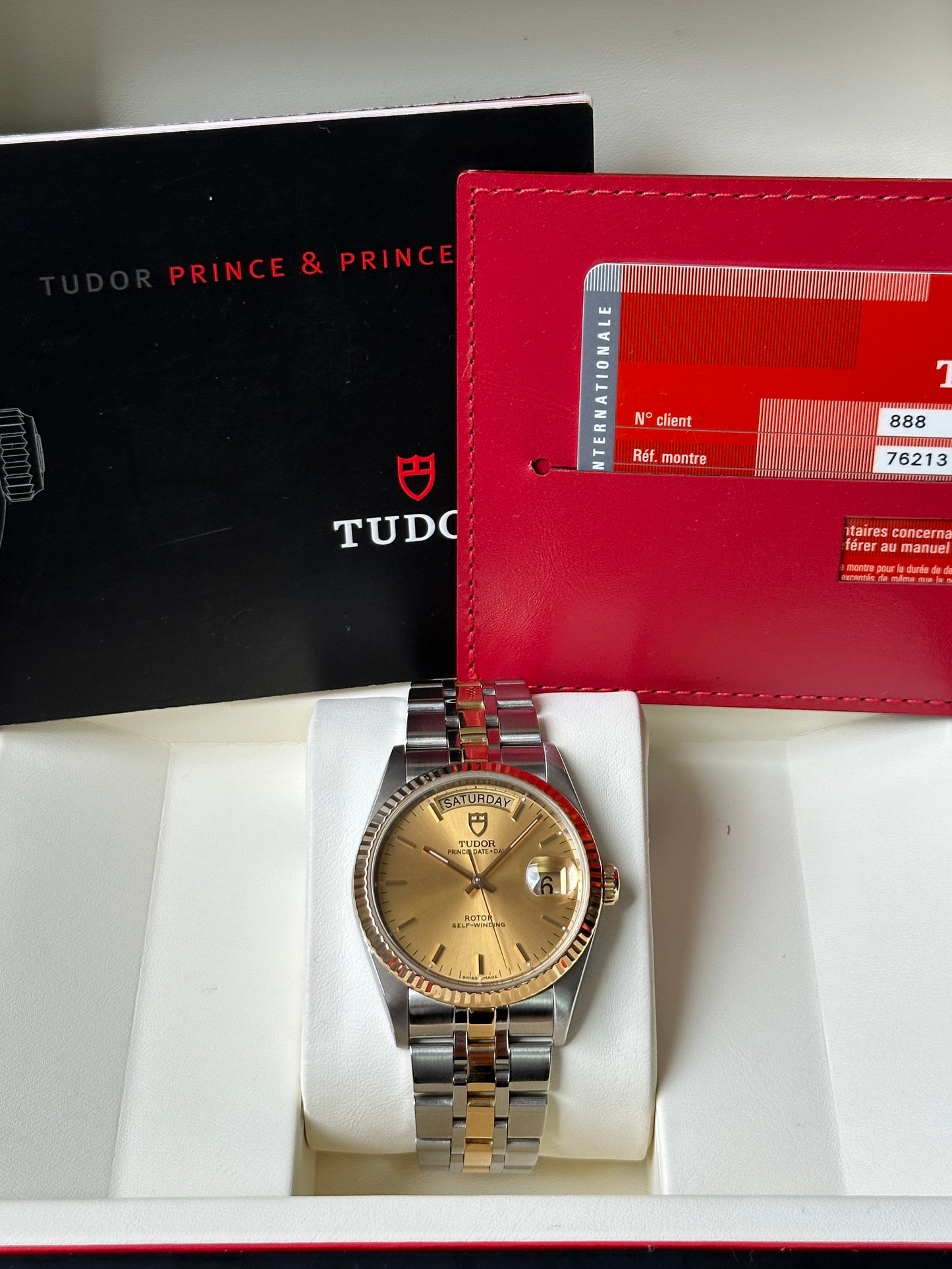 Tudor Prince Date Day (Box & Paper) 76213 - gold sunburst dial