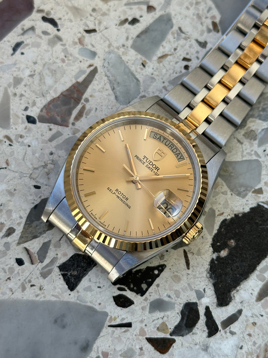 Tudor Prince Date Day Full Set (wie NEU) 76213 - Gold Sunburst Dial