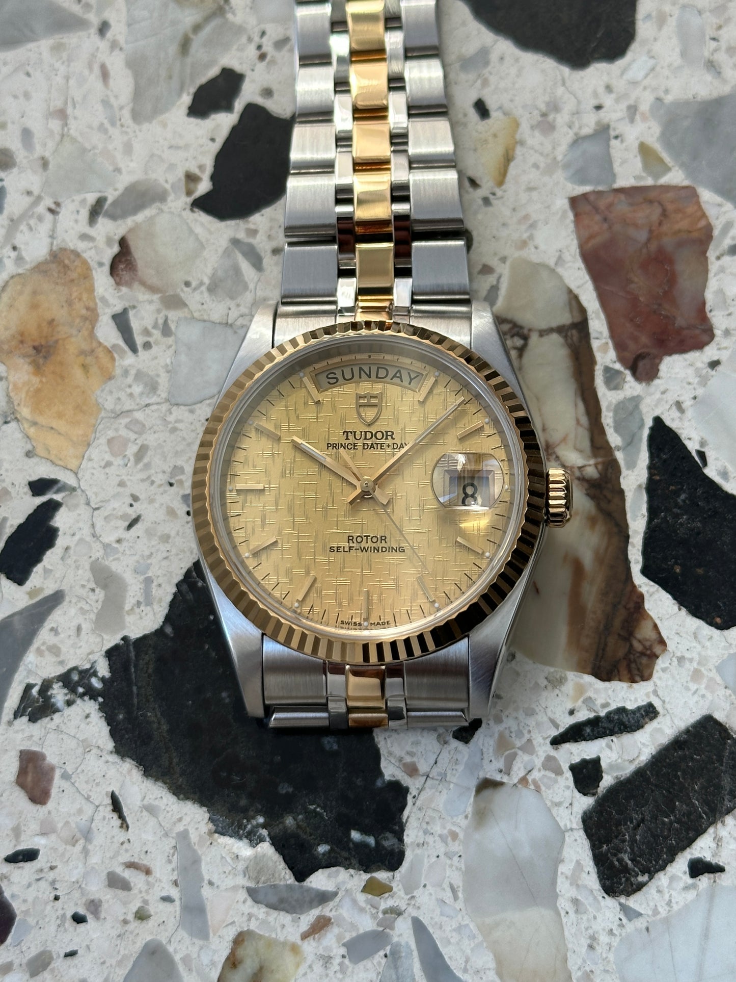 Tudor Prince Date Day (Full Set) 76213 - Gold Linen Dial