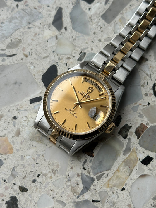Tudor Prince Date Day (Box & Paper) 76213 - gold sunburst dial