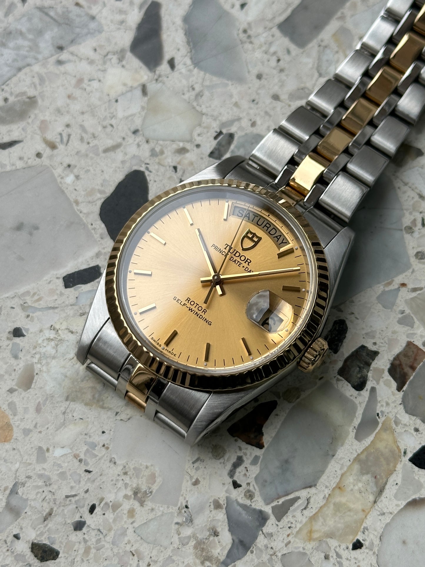 Tudor Prince Date Day (Box & Paper) 76213 - gold sunburst dial
