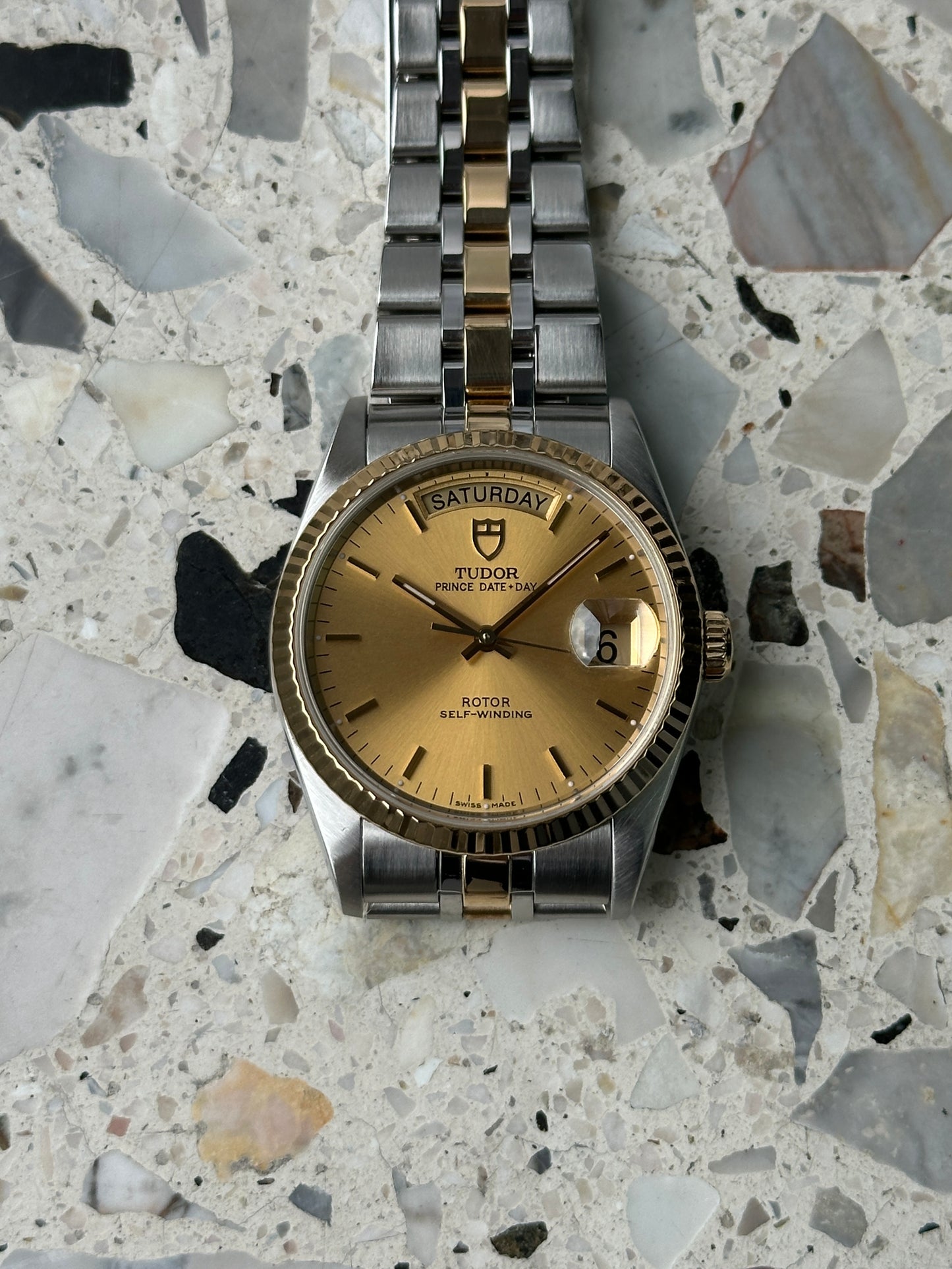 Tudor Prince Date Day (Box & Paper) 76213 - gold sunburst dial