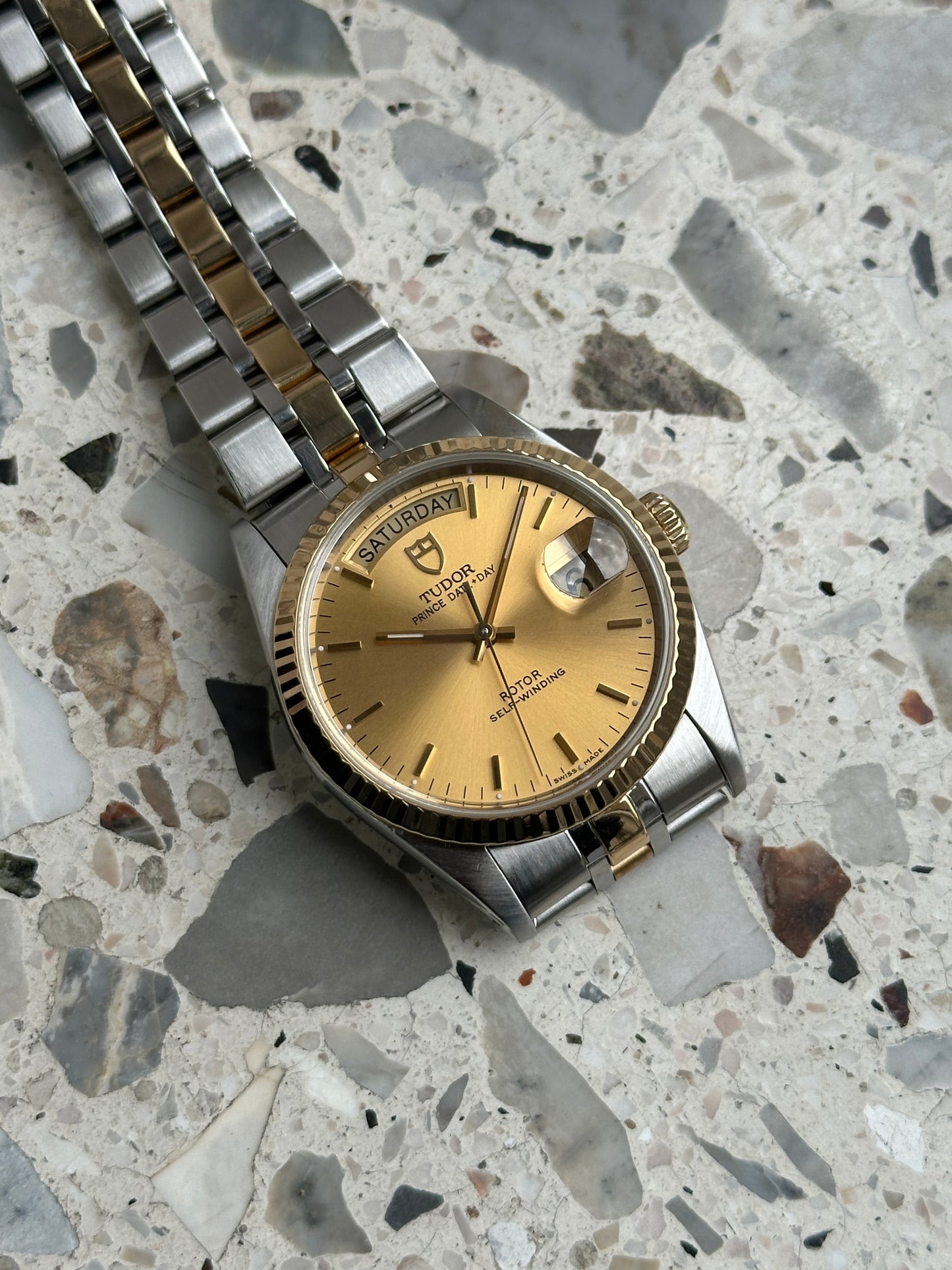 Tudor Prince Date Day (Box & Paper) 76213 - gold sunburst dial