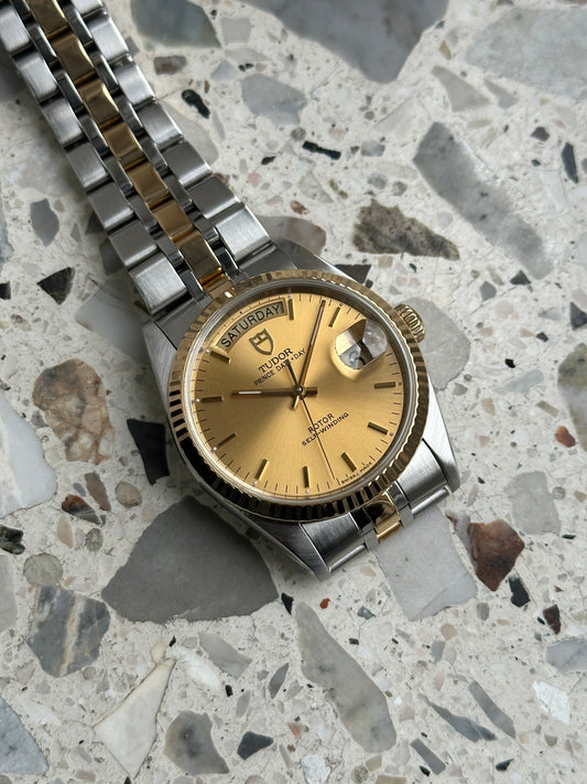 Tudor Prince Date Day (Box & Paper) 76213 - gold sunburst dial
