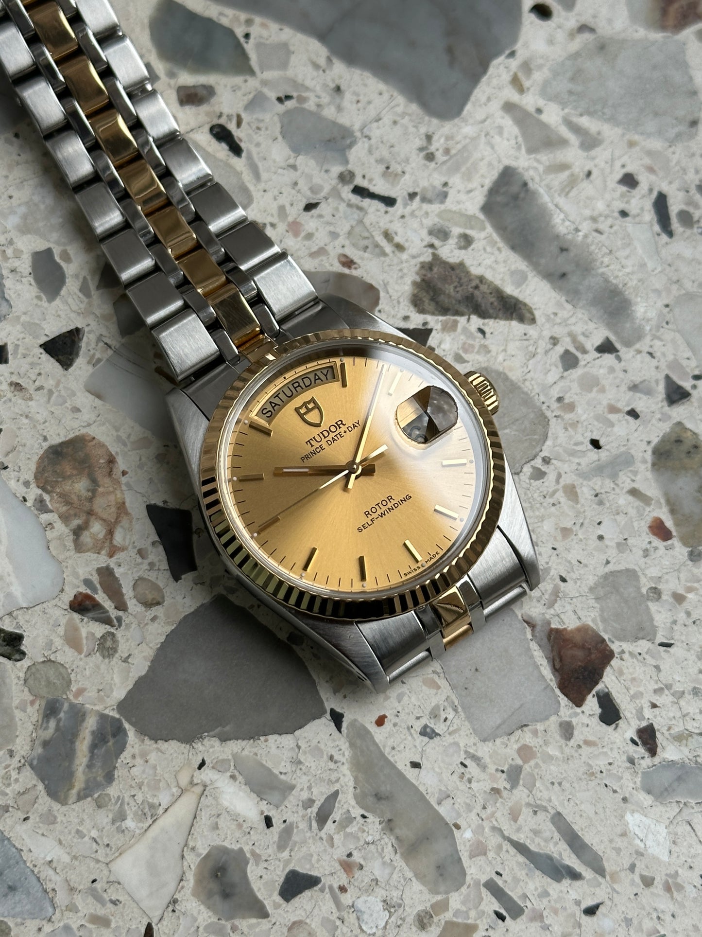 Tudor Prince Date Day (Box & Paper) 76213 - gold sunburst dial